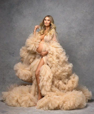 MQTIME  -  Puffy Ruffled Tulle Maternity Dress Women Robes for Photoshoot Extra Fluffy  Baby shower Photographie de vêtements de maternité